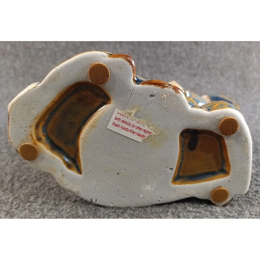 Holy Family Nativity Scene Ceramic Tealight Cand Holder Blue and Gold